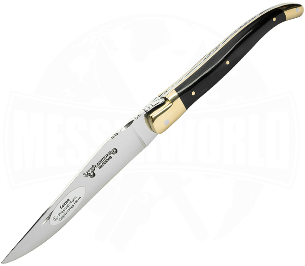 Laguiole Taschenmesser Messing Backen Büffelhorn gepresst