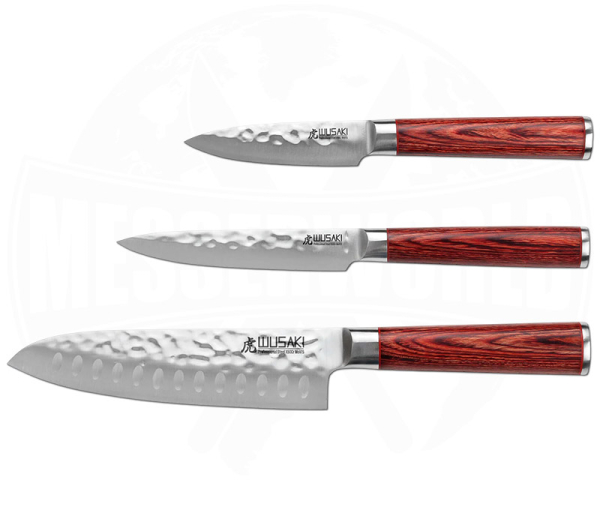 Wusaki Pakka X50 Messerset 3-teilig mit Santoku 17 cm, Universalmesser 12 cm und Officemesser 9 cm