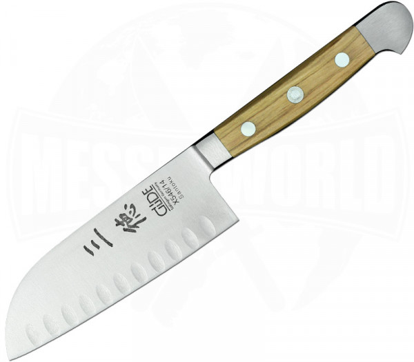 Güde Alpha Olive Santoku with hollow 14 cm chef's knife with fine olive wood