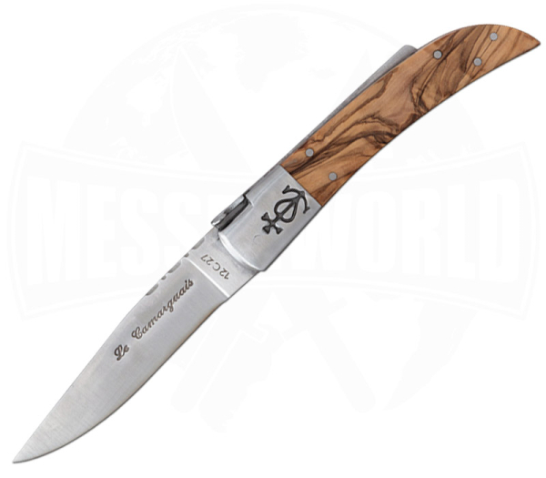 Le Camaguais N°12 Trident Forgé Olive großes französisches Taschenmesser mit 10,5 cm 12C27-Klinge und Olivenholzgriff