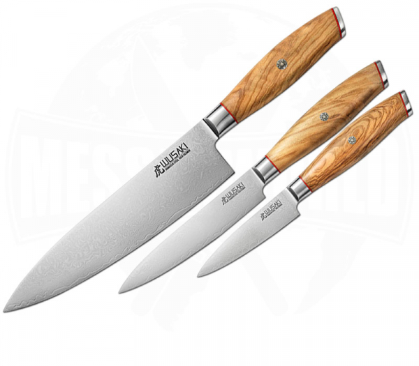 Wusaki Messerset 3 teilig Damast Olive
