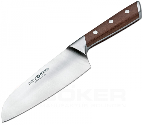 Böker Forge Woode Santoku - japanisches Kochmesser aus Ahornholz und rostfreiem Stahl