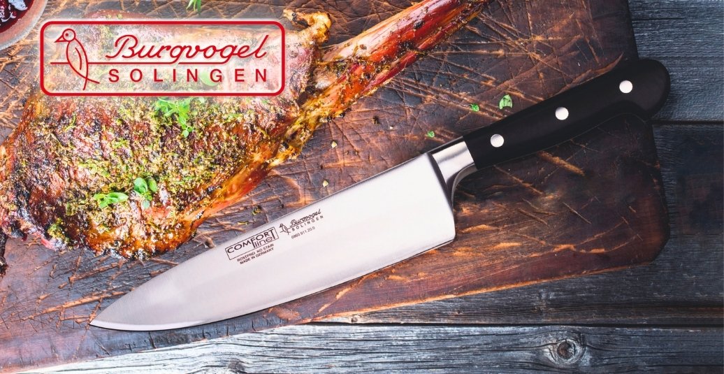 Burgvogel Solingen Kochmesser Comfort Li9ne Serie mit schwarzen Griffen und Edelstahl-Klingen