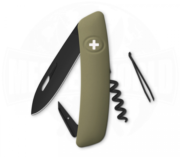 Swiza D01 Allblack Olive Pocket Knife with Corkscrew
