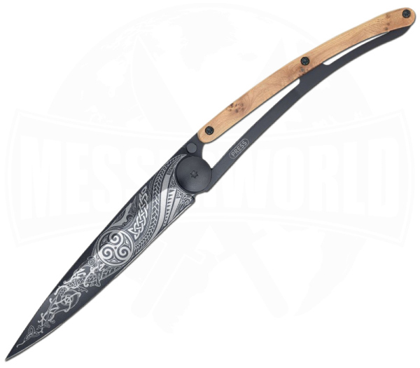 Deejo 37g Tattoo Keltisch Wacholderholz – Celtic Design EDC Messer | Messerworld