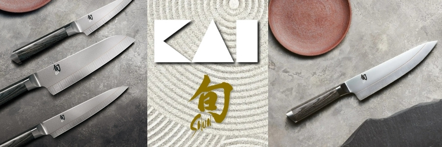 KAI Kagerou Kochmesser mit dunklen Holzgriffen und geschweißten Damastklingen