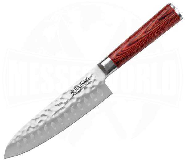 Wusaki Pakka X50 Santoku 17 cm mit Hammerschlagklinge und Pakkaholzgriff