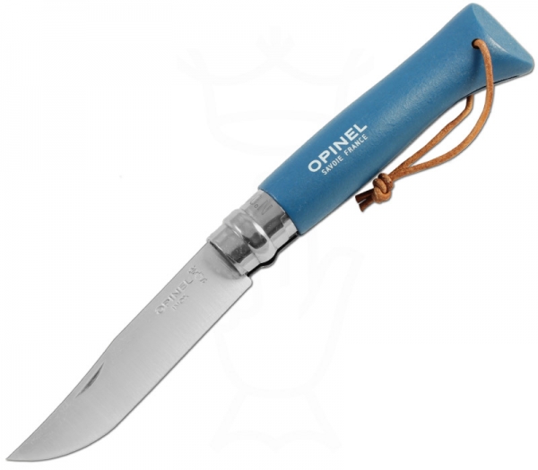 Opinel knife No.08 handle in blue with cord