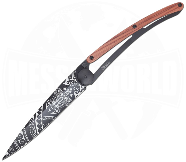 Deejo 37g Polynesische Zeichen Korallenholz – Tattoo‑EDC Messer