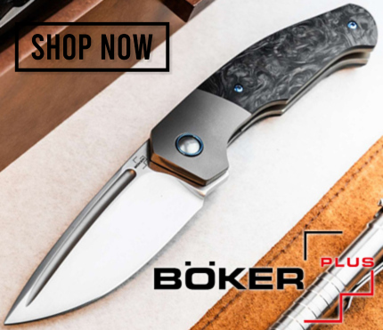 Limited collector's knife from Boker Plus, pocket knife with carbon handle scales lying on a table