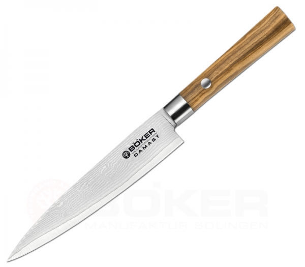 Boker Damascus Olive utility knife 130434DAM