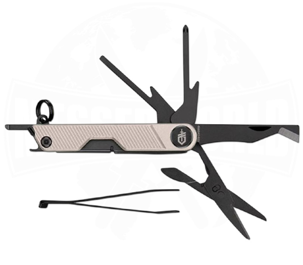 Gerber Armbar Mini Rose Gold Multitool mit schwarzer Sheepfoot-Klinge und sechs Funktionen