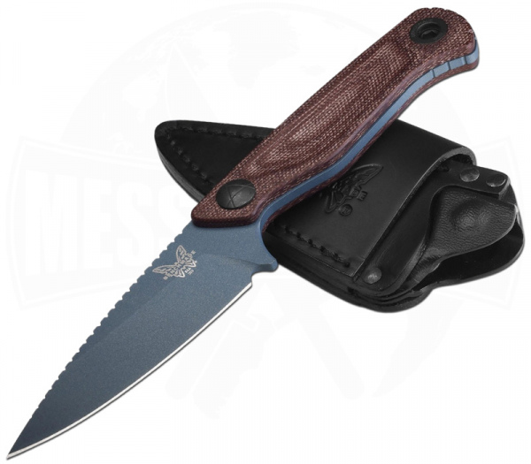 Benchmade Dacian Canvas Micarta Blue Blade 203BT-03 - EDC Messer mit feststehender Klinge und Lederscheide