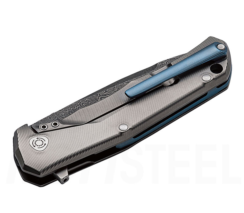 T.R.E Damascus Thor Titanium mit Blauen Spacer und Clip