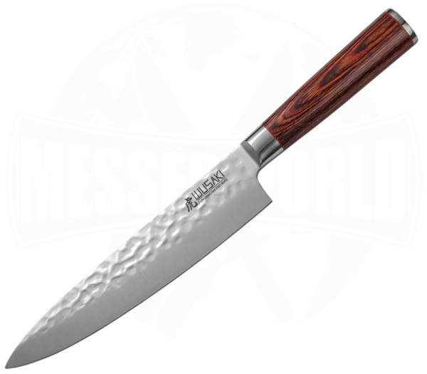 Wusaki Pakka X50 Chefmesser 20 cm mit Hammerschlagklinge und Pakkaholzgriff