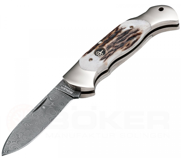 Böker Scout Spearpoint staghorn Damascus pocket knife