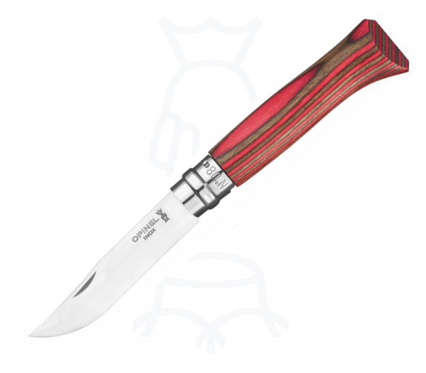 No. 8 Bouleau Lamellé Rouge Opinel Klappmesser