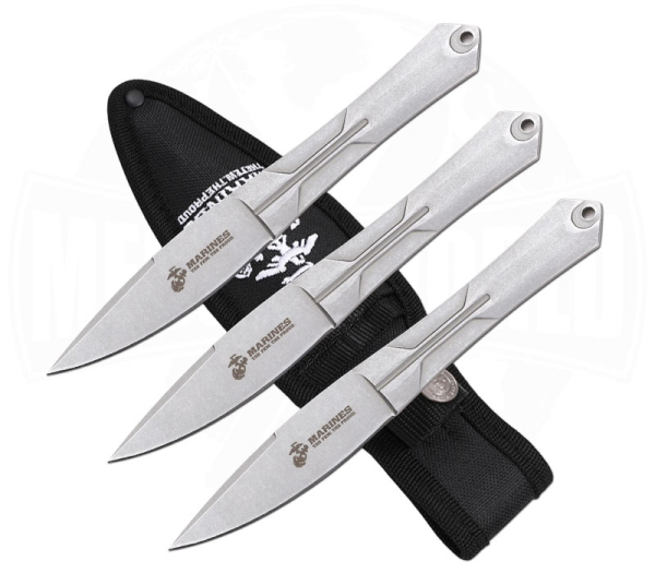 USMC Wurfmesser-Set Marines mit drei Stonewashed Wurfmessern aus 3Cr13MoV Stahl