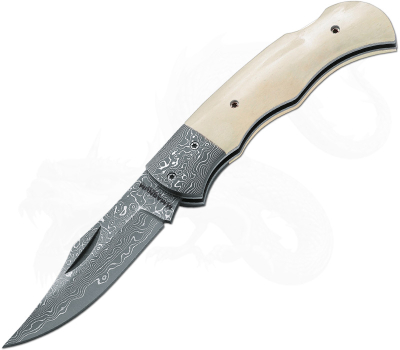 Damast Taschenmesser Tanto-Klinge – Handgeschmiedet, Abalone-Griff, Lederscheide, Geschenkbox