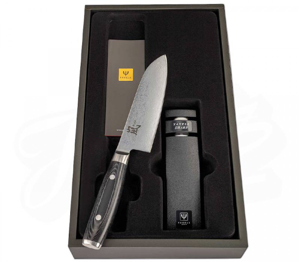 Yaxell Kochmesser-Set Santoku RAN + Messerschärfer